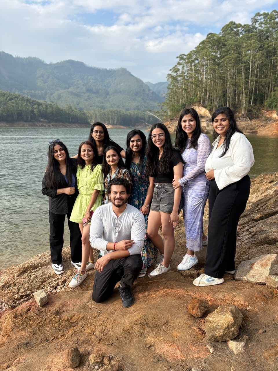 Tripshala group by the lake in Munnar